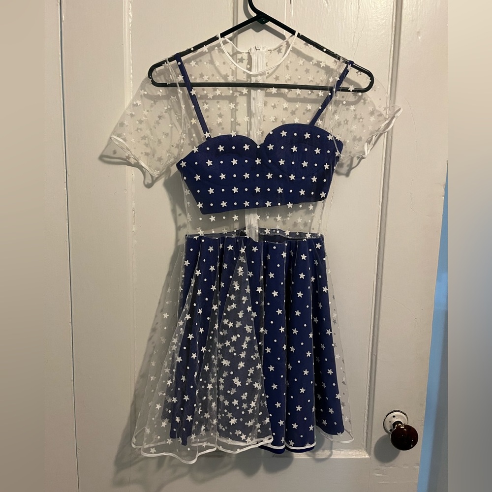 Two piece dress. Navy blue. Star lacing. Bra top. Taylor swift. Eras tour outfit